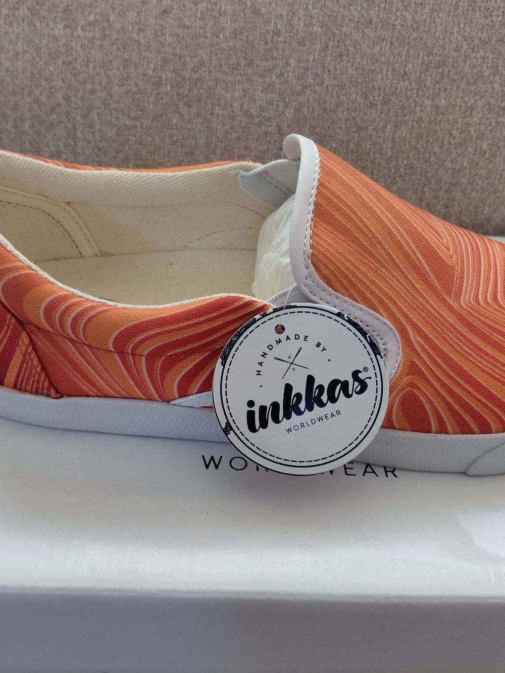 inkkas Orange Swirl Canvas Slip-On Moccasins